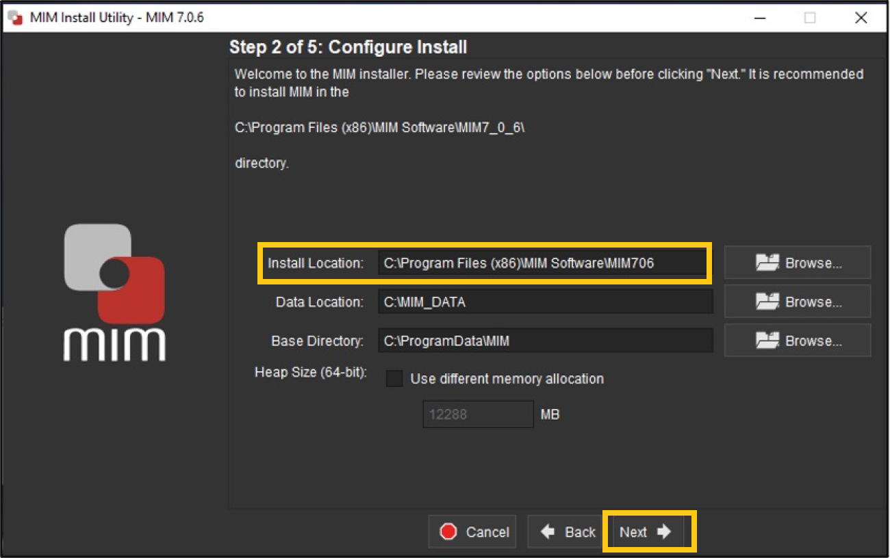 To configure the install, you can accept the file install location default choice or change it if desired; then click Next.